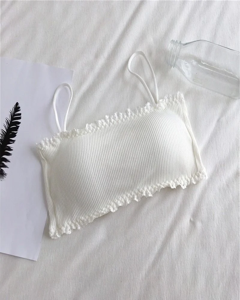 Ribbed Crop Bralette with Lace Trim bra